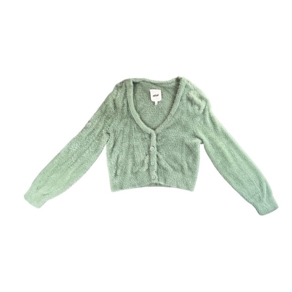 Aerie Women’s Ultra-Soft Fuzzy Cropped Cardigan In Garden Green Size Small - Picture 2 of 8